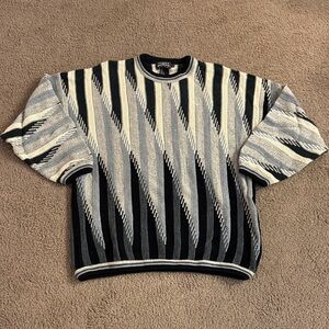 Bachrach Black and Gray Patterned Crewneck Sweater